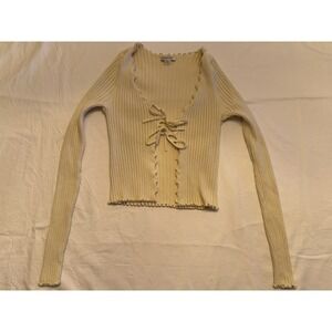 American Eagle Women Size M Cream Ribbed Lace Up Crop Top